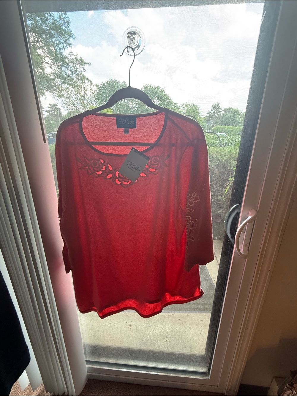 Bob Mackie Wearable Art Rose Gold Metallic Floral cut-out top